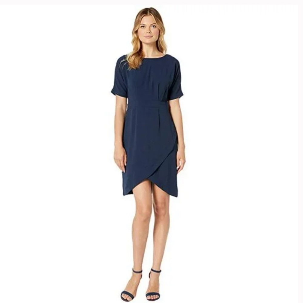 Bobeau Navy Faux Wrap Dress